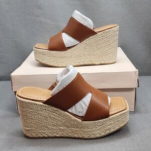 Chinese Laundry Next Door Tan Smooth Espadrille Wedge Platform Sandals W Sz 7 M
